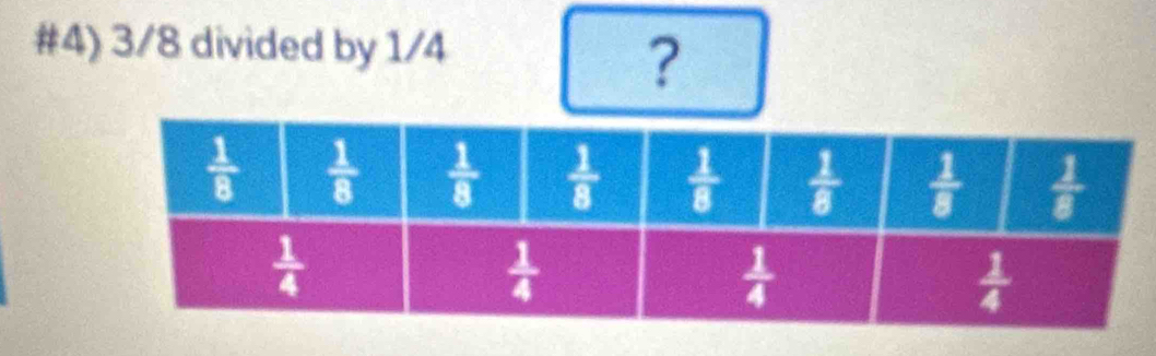 #4) 3/8 divided by 1/4
?