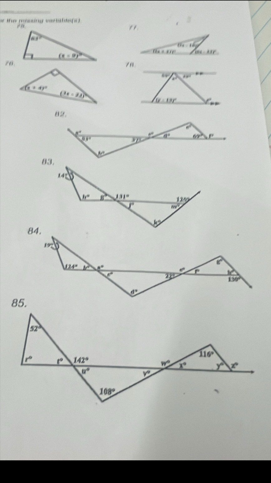 the missing varable (s)
. 11
7θ
78
82.
85.