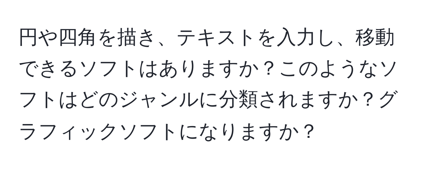 円や四角を描き、テキストを入力し、移動できるソフトはありますか？このようなソフトはどのジャンルに分類されますか？グラフィックソフトになりますか？