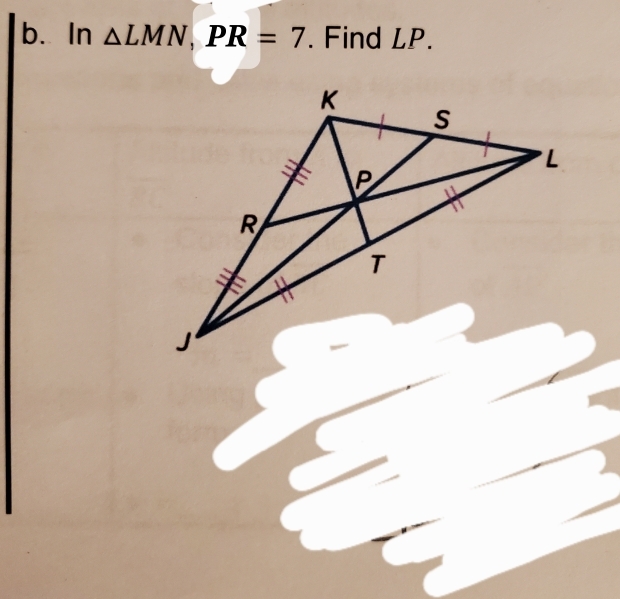 In △ LMN, PR=7. Find LP.