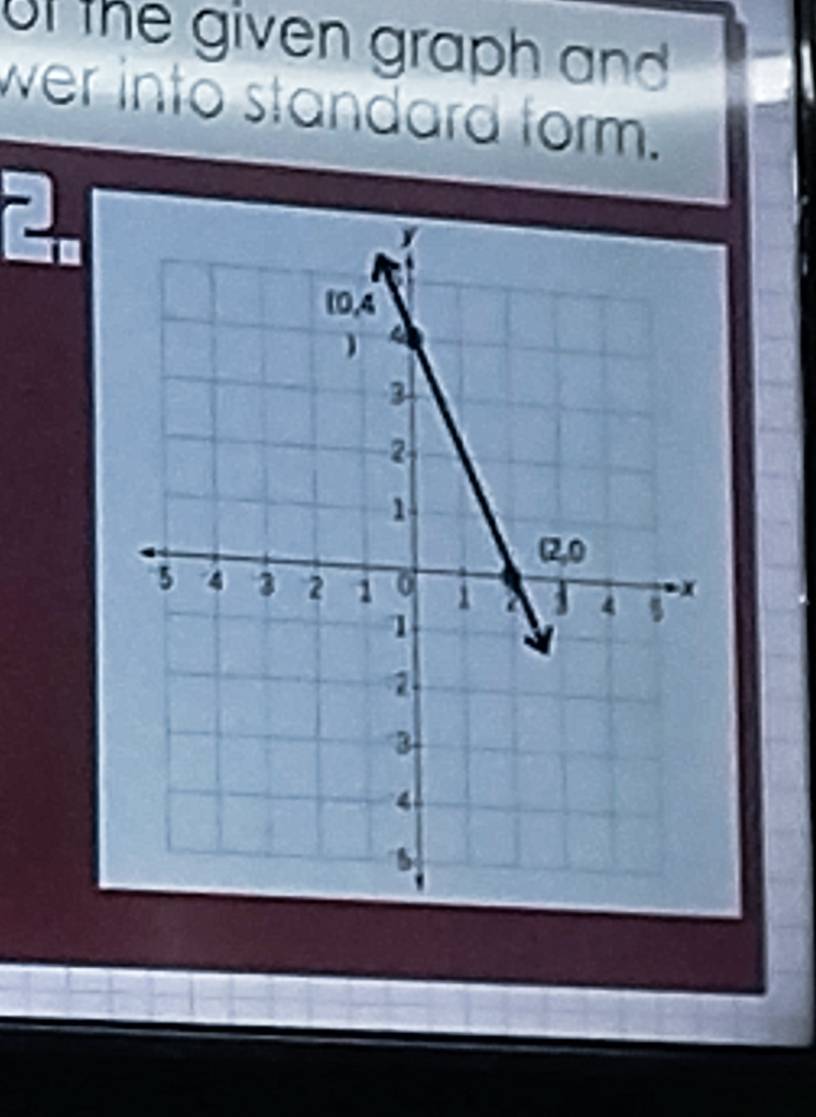 Ut the given graph and 
wer into standard form. 
2.