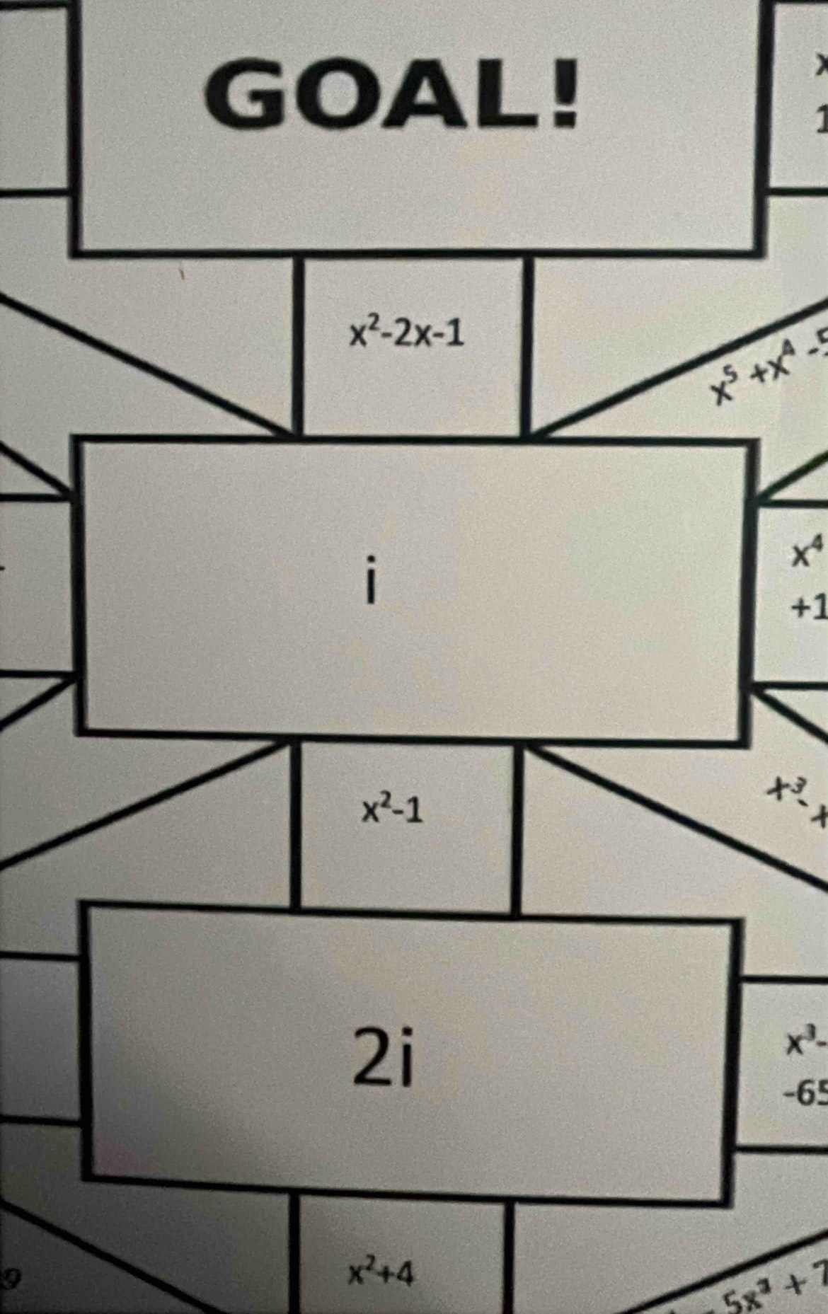 x^4
+1
x^3-1
x^3-
-65
5x^2+7