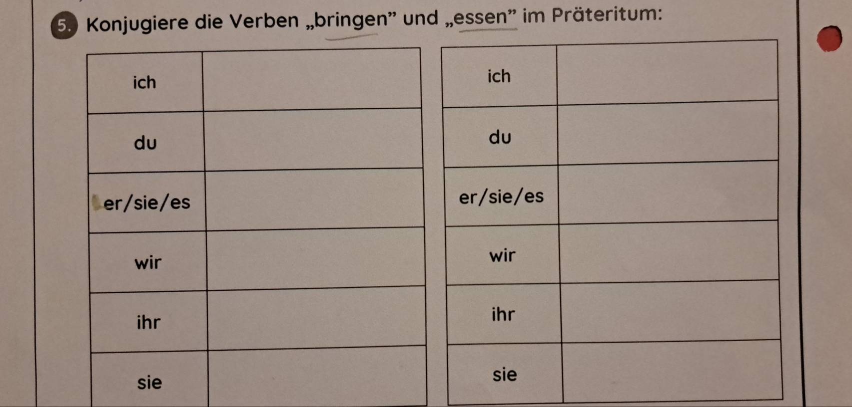 5.) Konjugiere die Verben „bringen'' und „essen'' im Präteritum: