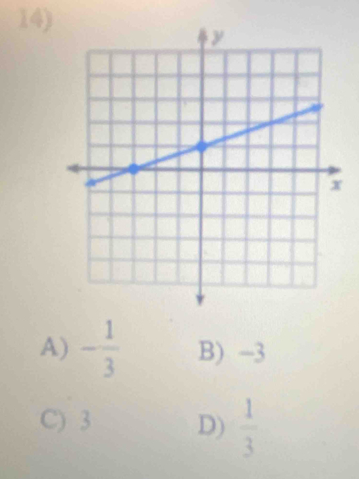 A) - 1/3  B) -3
C) 3 D)  1/3 