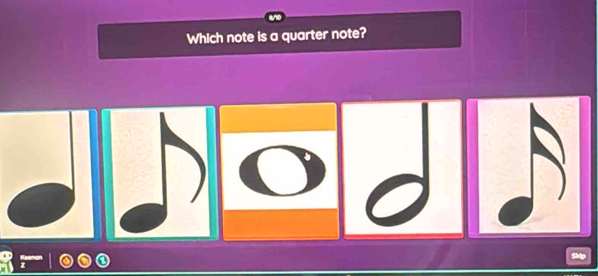 Which note is a quarter note? 
Skip