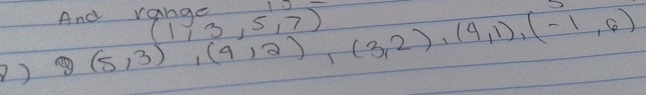 And vange10
(1,3,5,7)
)
(5,3), (4,2), (3,2), (4,1), (-1,6)