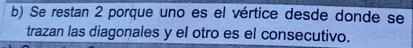 Se restan 2 porque uno es el vértice desde donde se 
trazan las diagonales y el otro es el consecutivo.