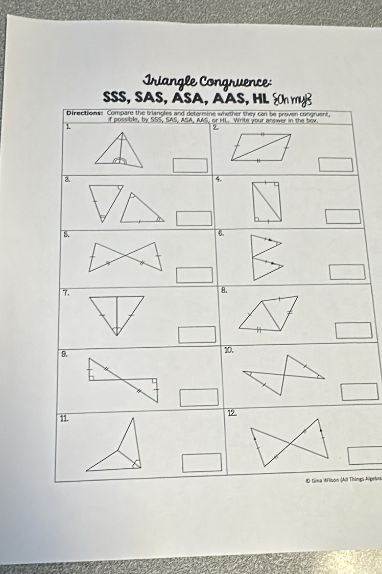 Iriangle Congruence: 
gs Algebra