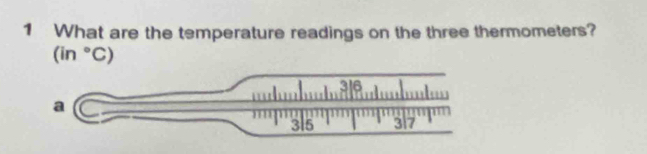 What are the temperature readings on the three thermometers?
(in°C)