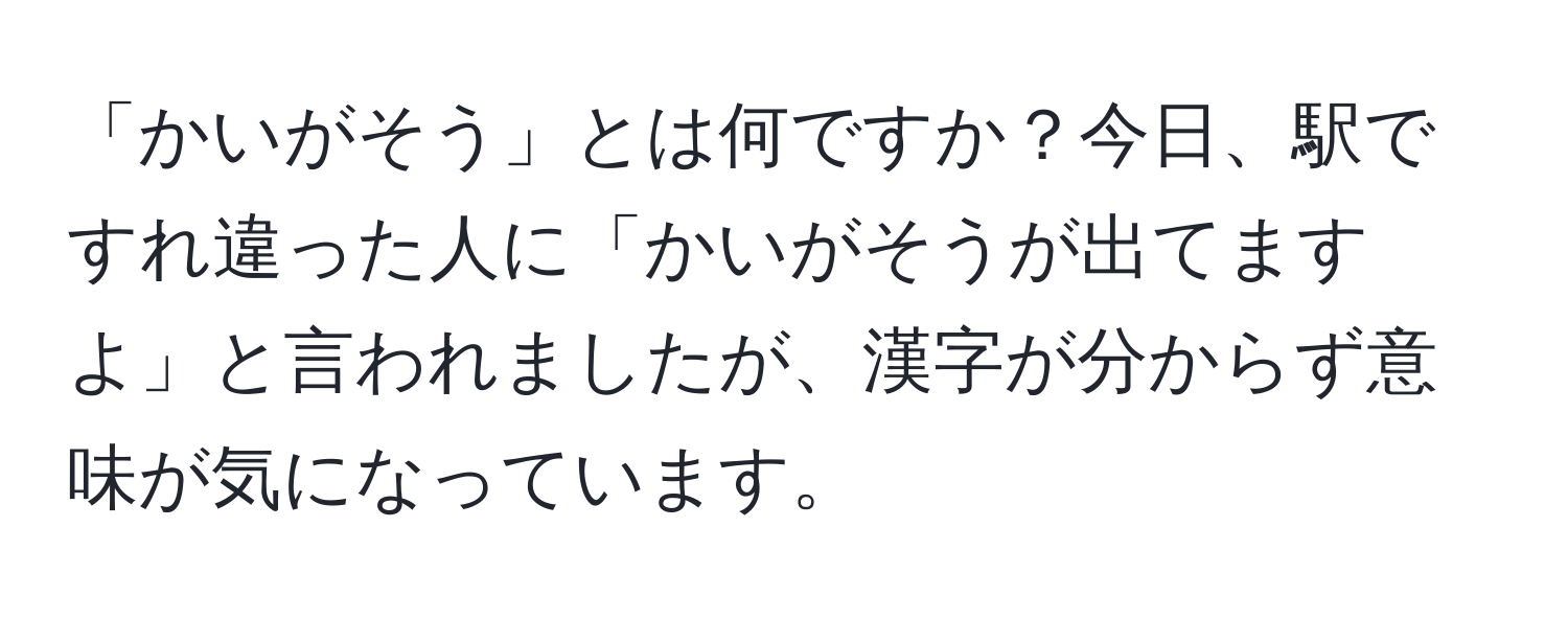 「かいがそう」とは何ですか？今日、駅ですれ違った人に「かいがそうが出てますよ」と言われましたが、漢字が分からず意味が気になっています。