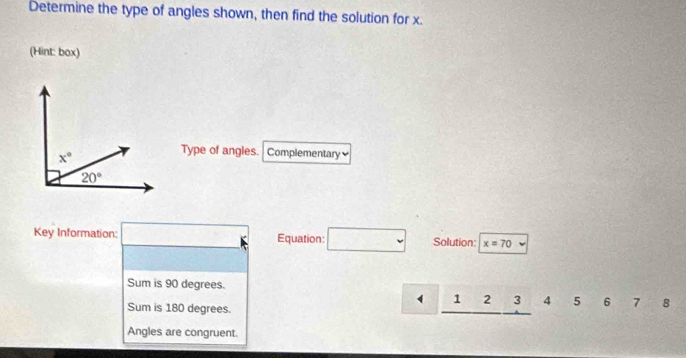 Solved: Determine the type of angles shown, then find the solution for ...