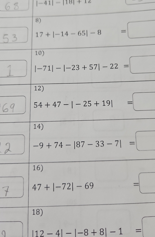 |-41|-|18|+12
|12-4|-|-8+8|-1=