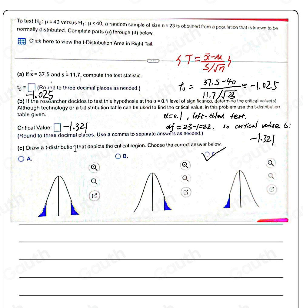 Solved: To test H_0:mu =40 versus H_1:mu <40</tex> , a random sample of  size n=23 is obtained from [Statistics]