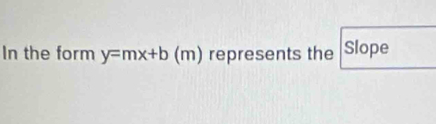 In the form y=mx+b(m) represents the Slope