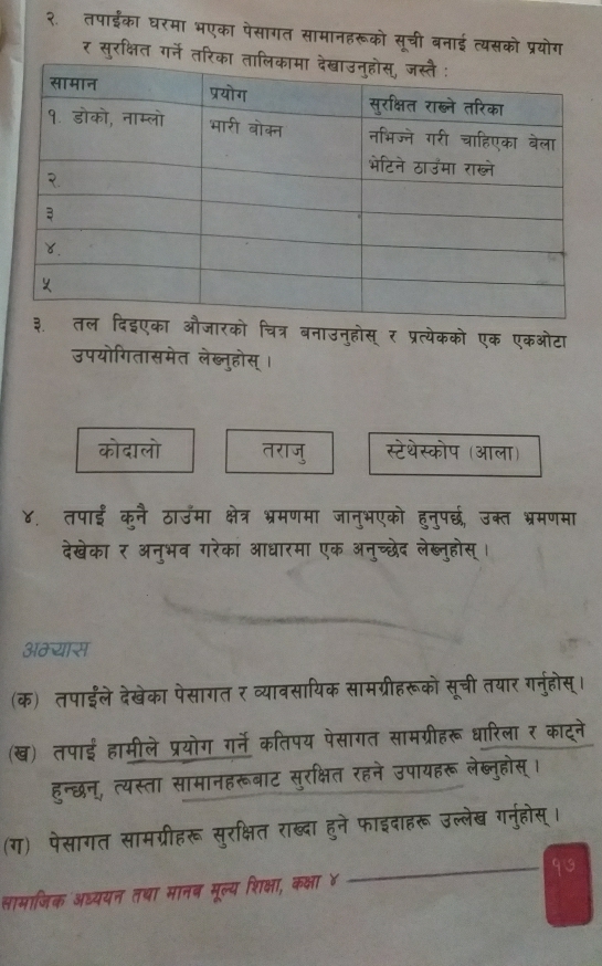 ख) t 
ता सामान 

(ग) पेसागत सा सरस <ख ह 
सामाजिक ऑय पन तथा मानब मूल्य शिक्षा, कक्षा ४ 
_