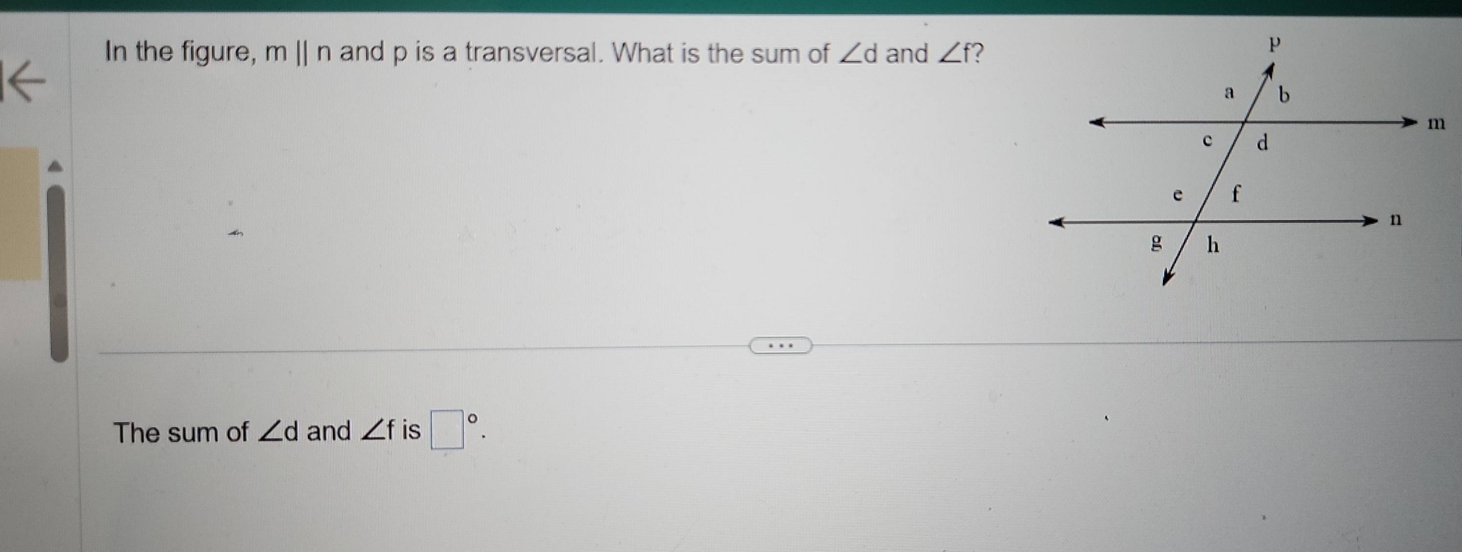 Solved: In the figure, m||n and p is a transversal. What is the sum of ...