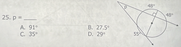 p= _
A. 91° B. 27.5°
C. 35° D. 29°