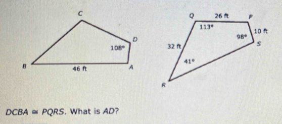 DCBA≌ PQRS. What is AD?