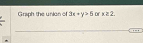 Graph the union of 3x+y>5 or x≥ 2.