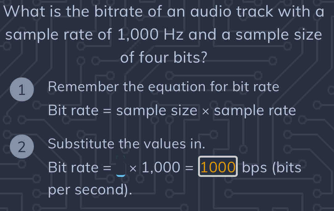 Solved: What is the bitrate of an audio track with a sample rate of ...