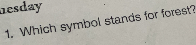 nesday 
1. Which symbol stands for forest?