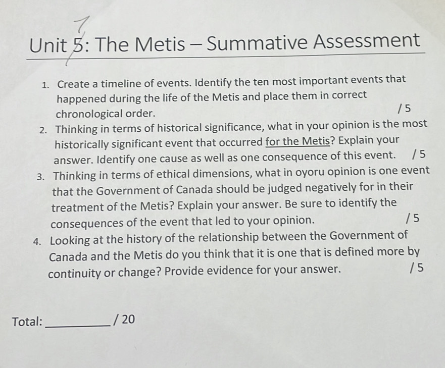 Solved: The Metis - Summative Assessment 1. Create a timeline of events ...