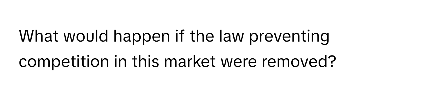 What would happen if the law preventing competition in this market were removed?