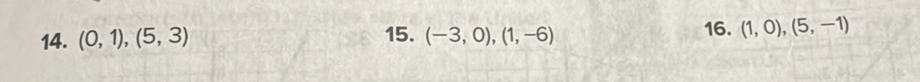 (0,1),(5,3) 15. (-3,0), (1,-6) 16. (1,0),(5,-1)