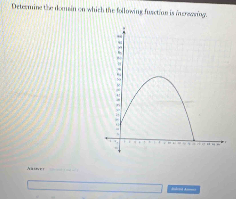 Determine the domain on which the following function is increasing. 
Answer 
Sulant Anmenr