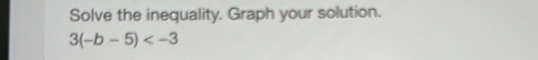Solve the inequality. Graph your solution.
3(-b-5)
