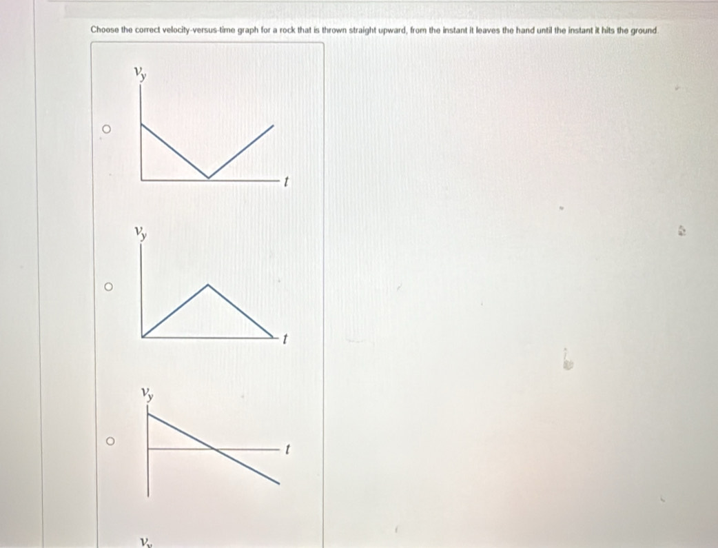 Solved: Choose the correct velocity-versus-time graph for a rock that ...