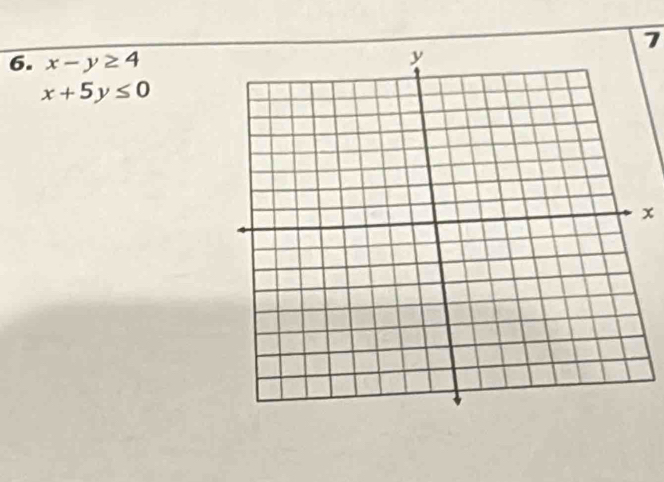 7
6. x-y≥ 4
x+5y≤ 0
x