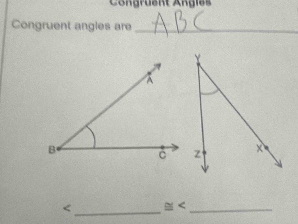 Congruent Angles 
Congruent angles are_ 
_
≌ _