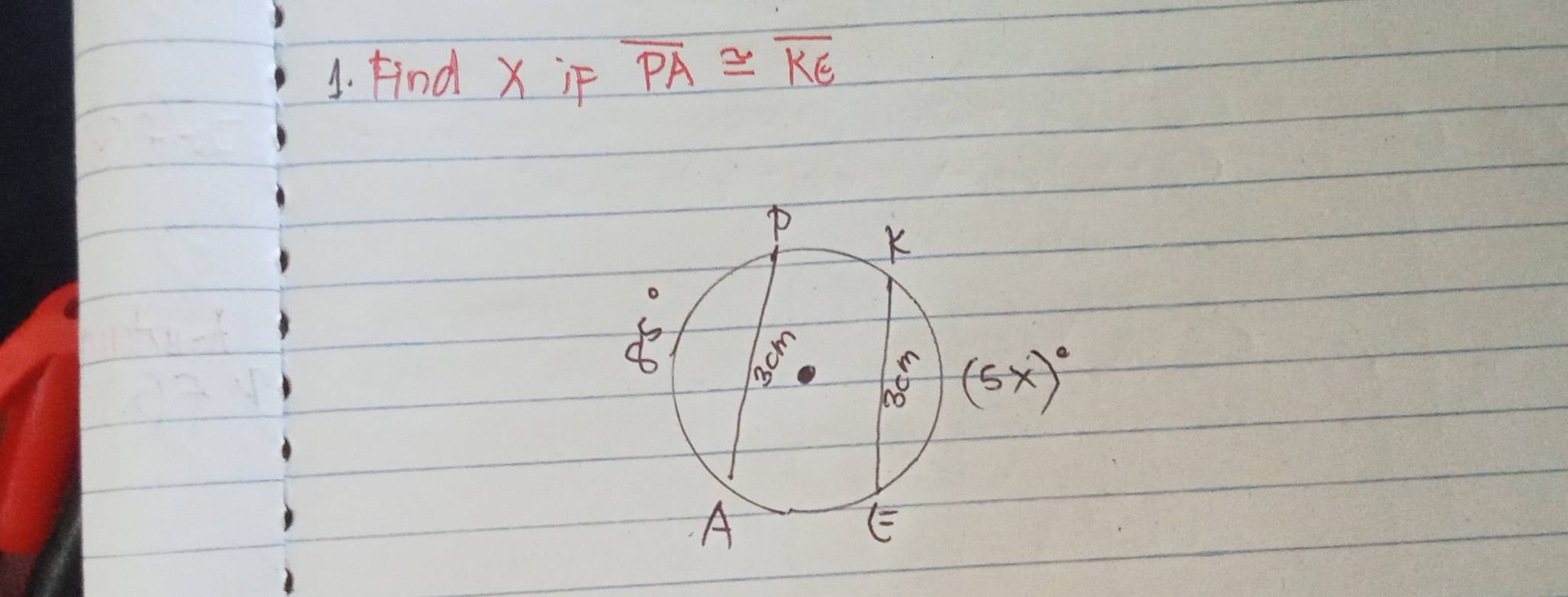 Find X if overline PA≌ overline KE