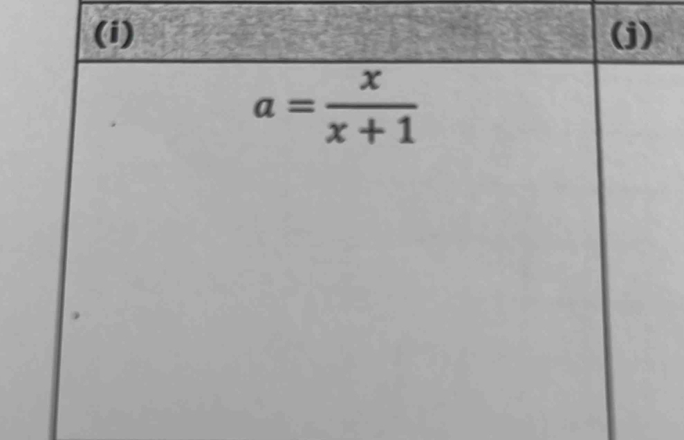 a= x/x+1 