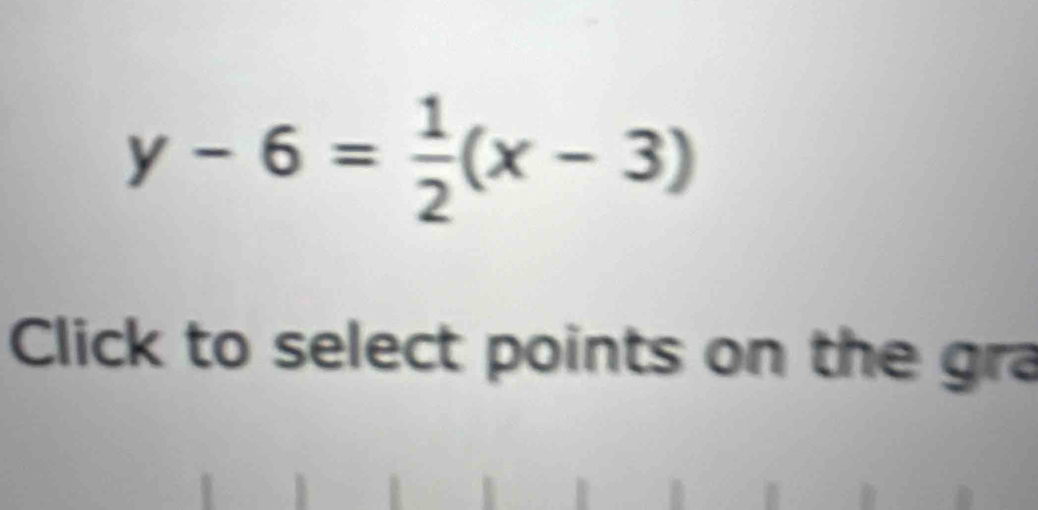 y-6= 1/2 (x-3)
Click to select points on the gra