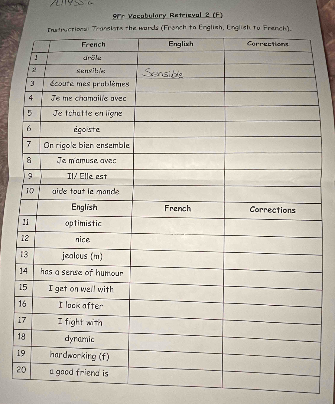 9Fr Vocabulary Retrieval 2 (F) 
1 
1 
1 
1 
1 
2