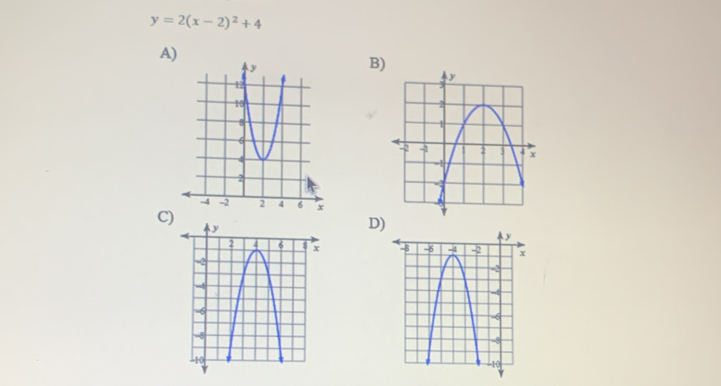 y=2(x-2)^2+4
A) 
B) 
C) 
D)