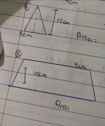 ⑤
YCm
12cm
1 
ben
Area =
⑤
Hcm
18cm
Drea