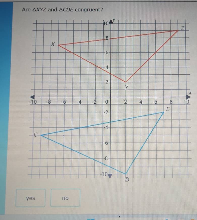 Are △ XYZ △ CDE
yes no