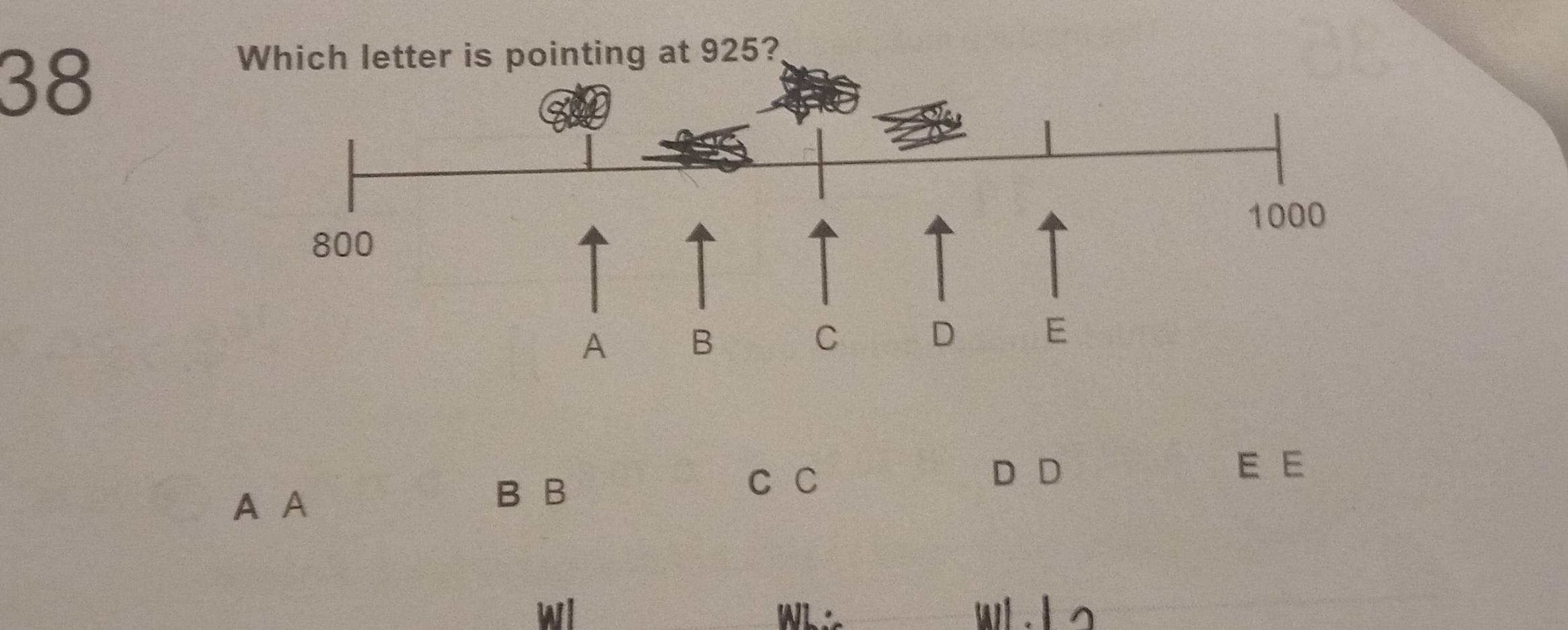 Which letter is pointing at 925?
E E
A A
B B
C C
D D
` ^