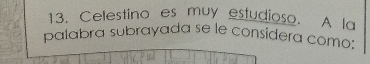 Celestino es muy estudioso. A la 
palabra subrayada se le considera como: