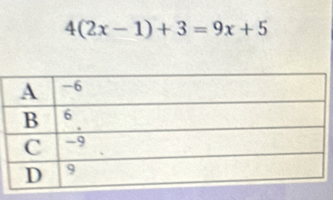 4(2x-1)+3=9x+5