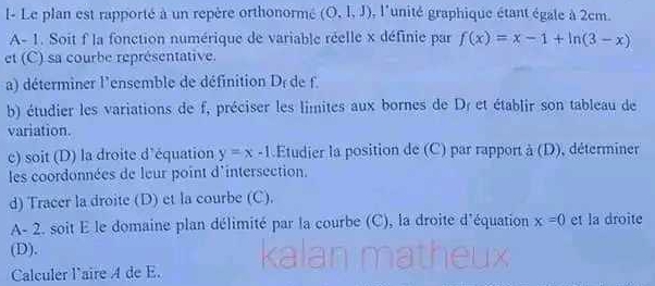 Solved: Le plan est rapporté à un repère orthonormé (0.1,J) , l'unité ...