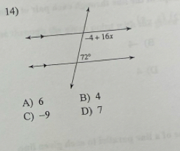 A) 6 B) 4
C) -9 D) 7