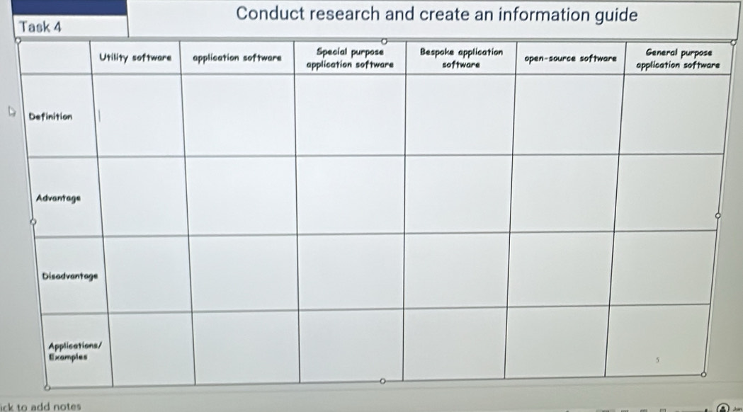 Conduct research and create an information guide 
ick to add notes