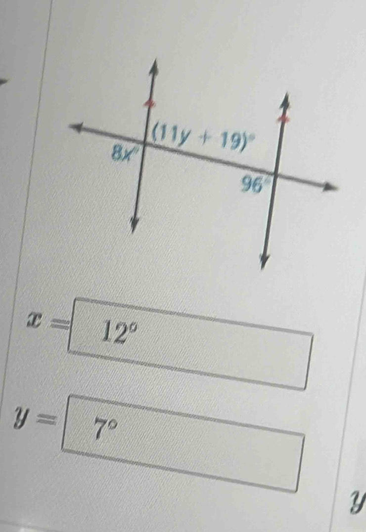 x=12° _ 
y=□ 7°
Y