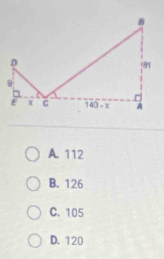 A. 112
B. 126
C. 105
D. 120