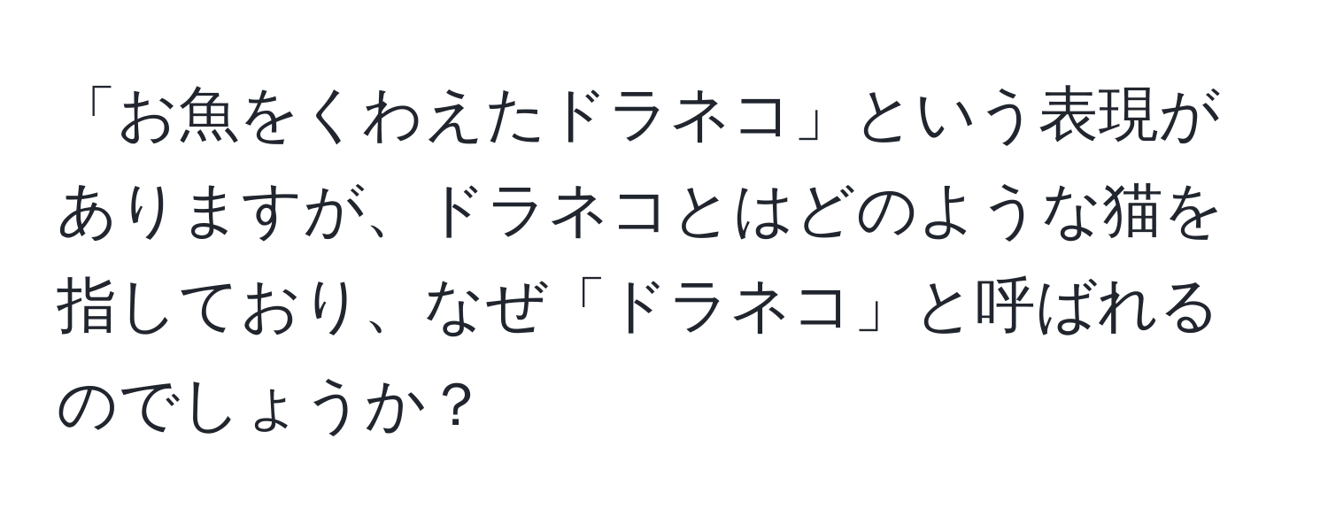 「お魚をくわえたドラネコ」という表現がありますが、ドラネコとはどのような猫を指しており、なぜ「ドラネコ」と呼ばれるのでしょうか？