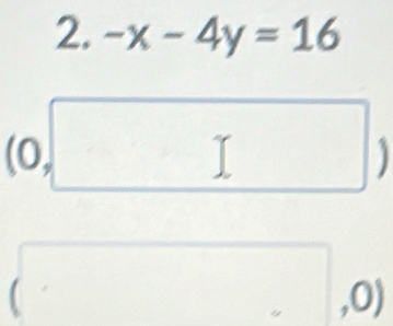 -x-4y=16
(0 downarrow^ I □  
 ,0)